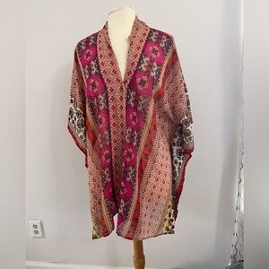 Avenue Mustard Patchy days sheer open front cardigan duster